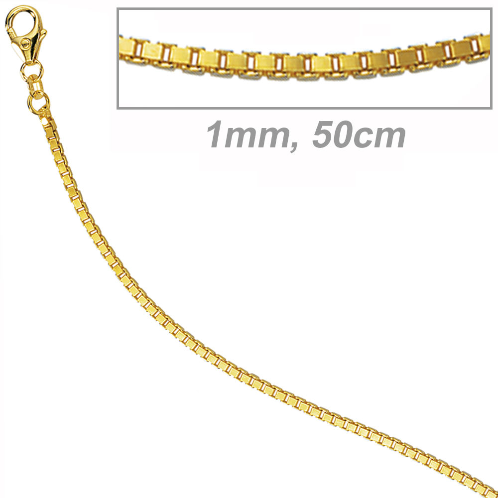 Venezianerkette 333 Gelbgold diamantiert 1,0 mm 50 cm Gold Halskette Karabiner