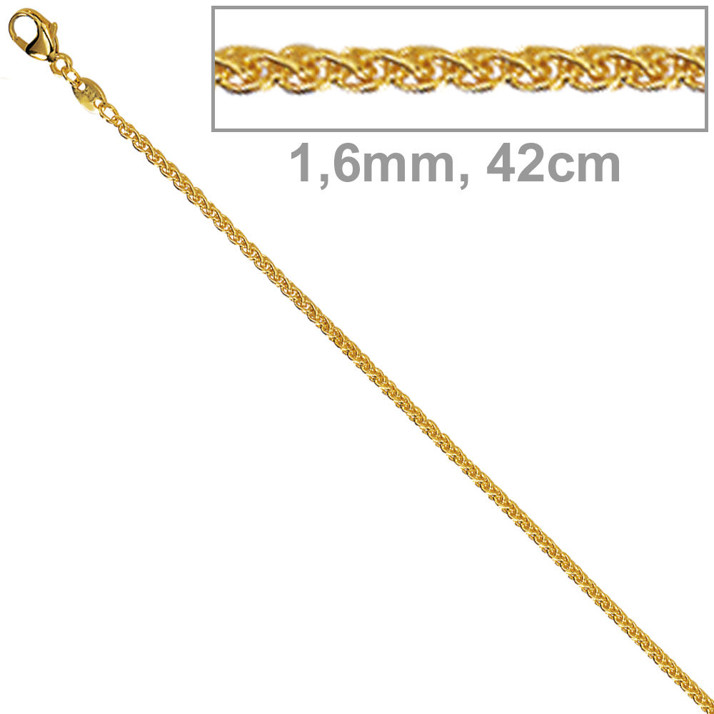 Zopfkette 333 Gelbgold 1,6 mm 42 cm Gold Kette Halskette Karabiner
