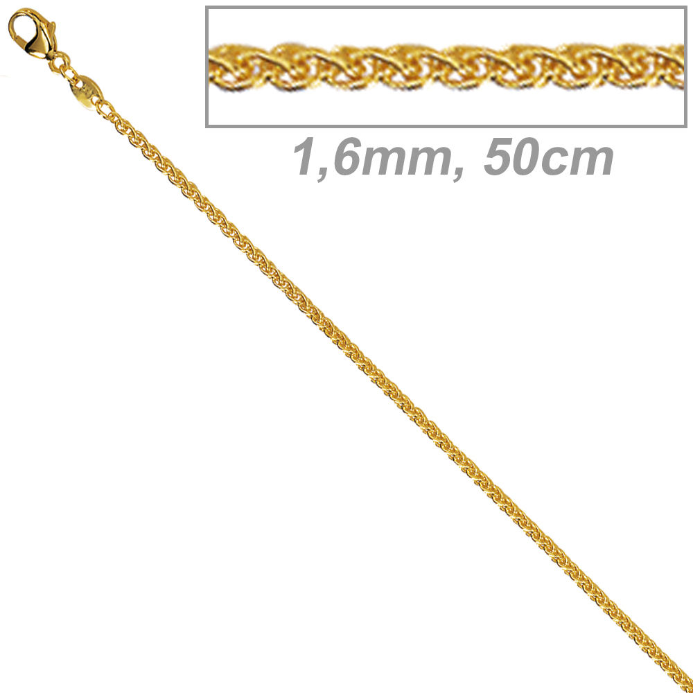 Zopfkette 333 Gelbgold 1,6 mm 50 cm Gold Kette Halskette Karabiner