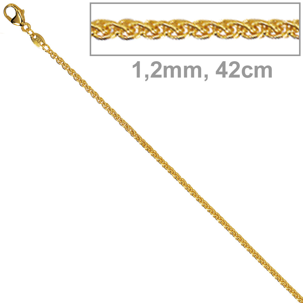 Zopfkette 333 Gelbgold 1,2 mm 42 cm Gold Kette Halskette Karabiner