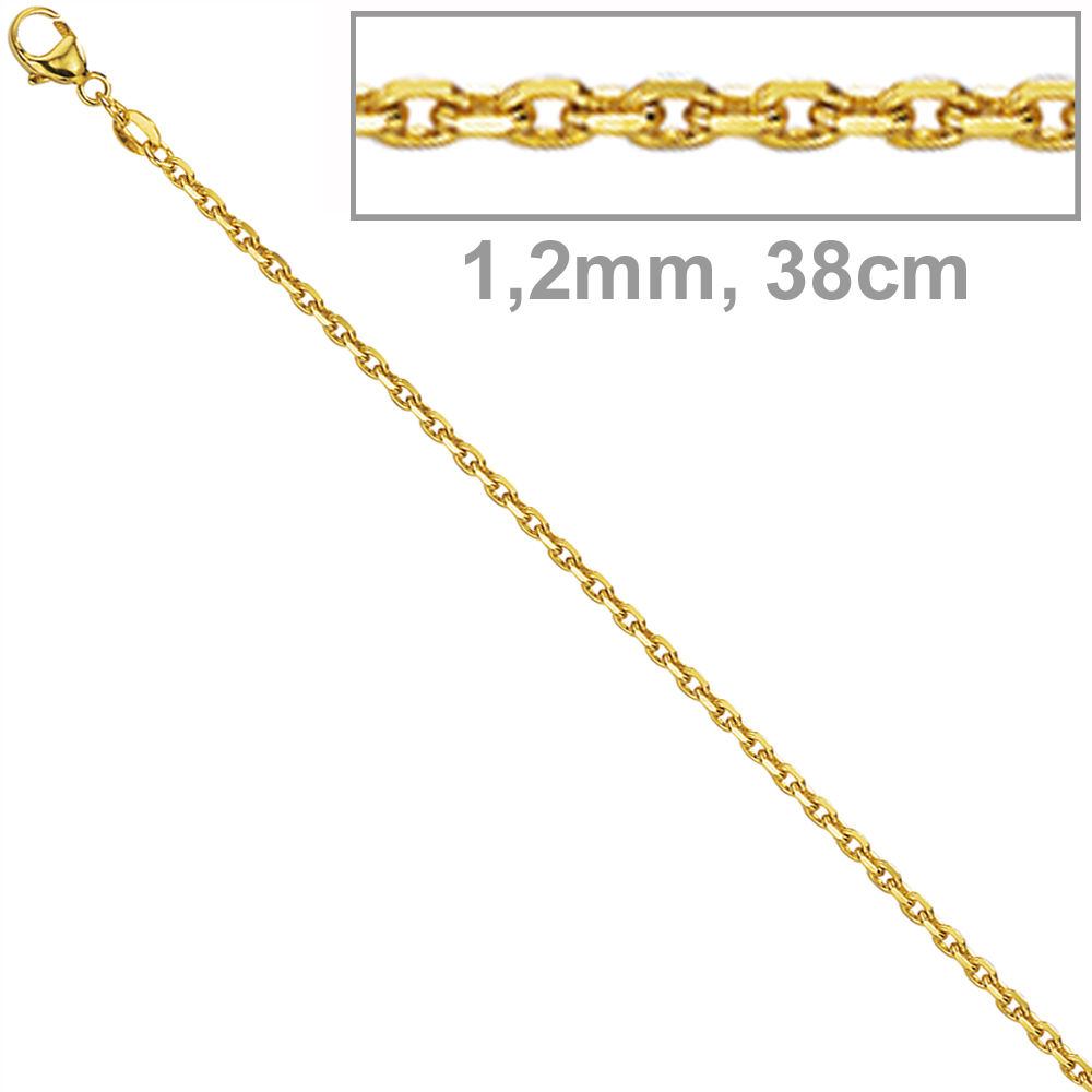 Ankerkette 333 Gelbgold diamantiert 1,2 mm 38 cm Gold Kette Halskette Karabiner