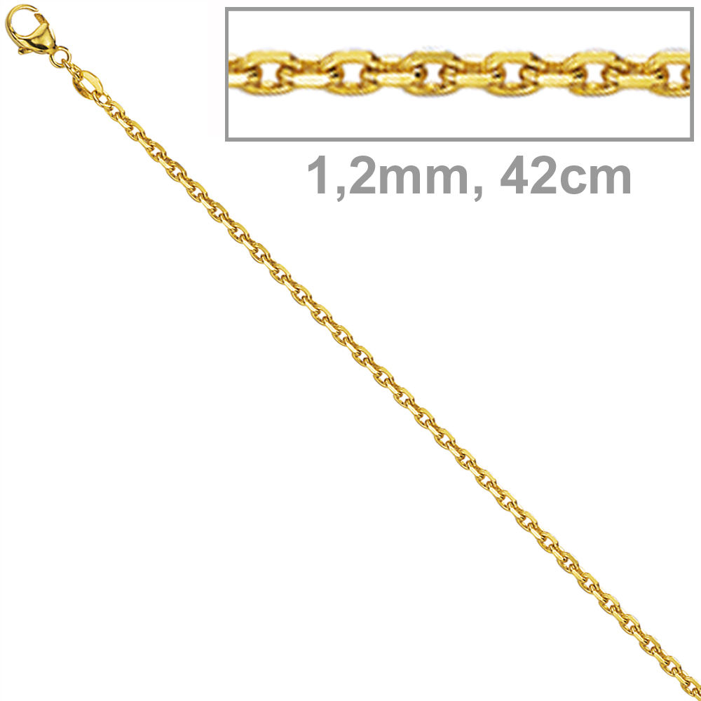 Ankerkette 333 Gelbgold diamantiert 1,2 mm 42 cm Gold Kette Halskette Karabiner