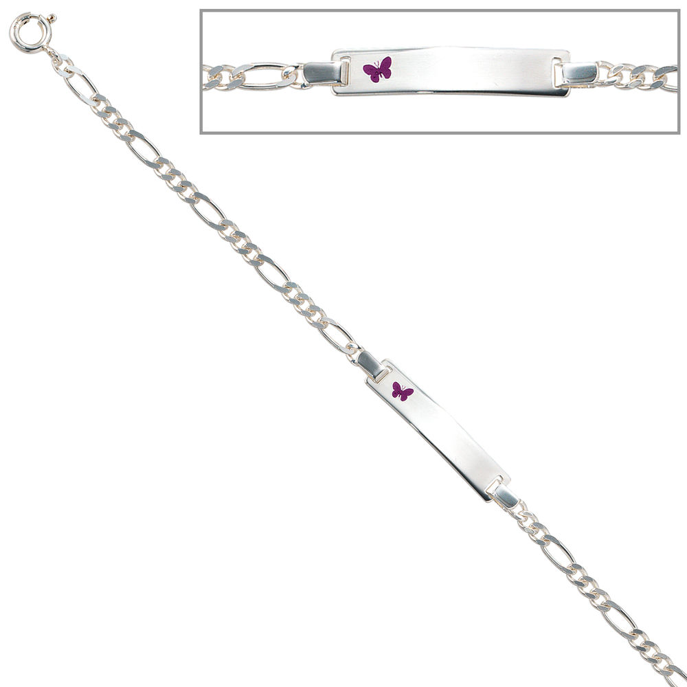 Schildband Schmetterling 925 Sterling Silber 16 cm Gravur Armband Karabiner