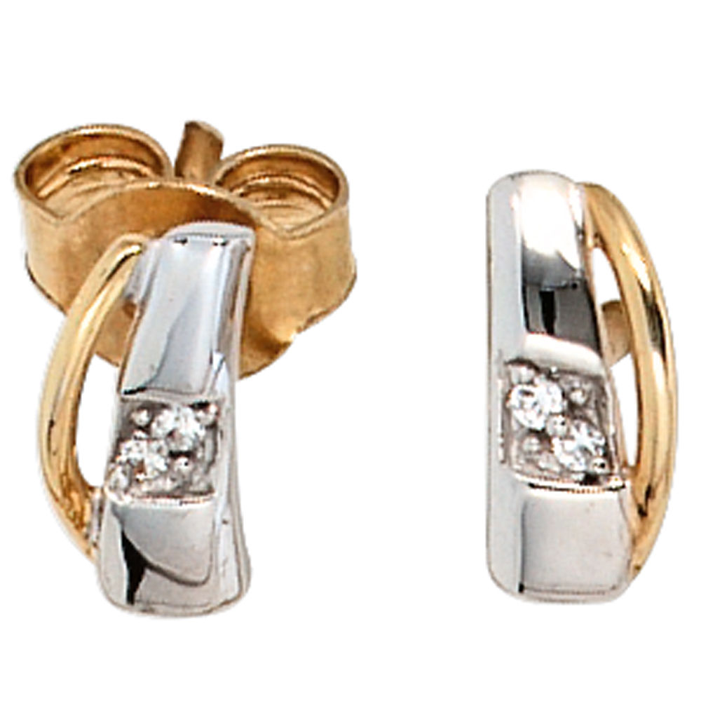 Ohrstecker 585 Gold Gelbgold teilrhodiniert 4 Diamanten Brillanten Ohrringe