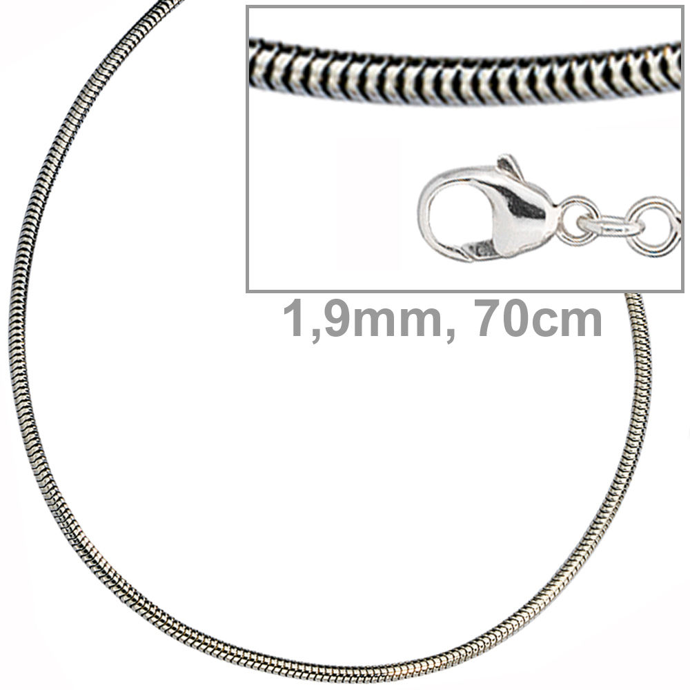 Schlangenkette 925 Sterling Silber 1,9 mm 70 cm Halskette Kette Karabiner