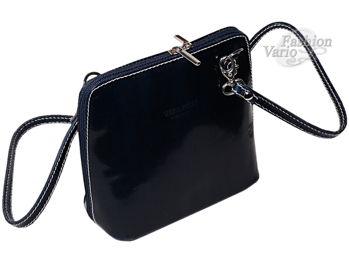 Leder Tasche Pochette Umhängetasche Damen Dunkel Blau Italien