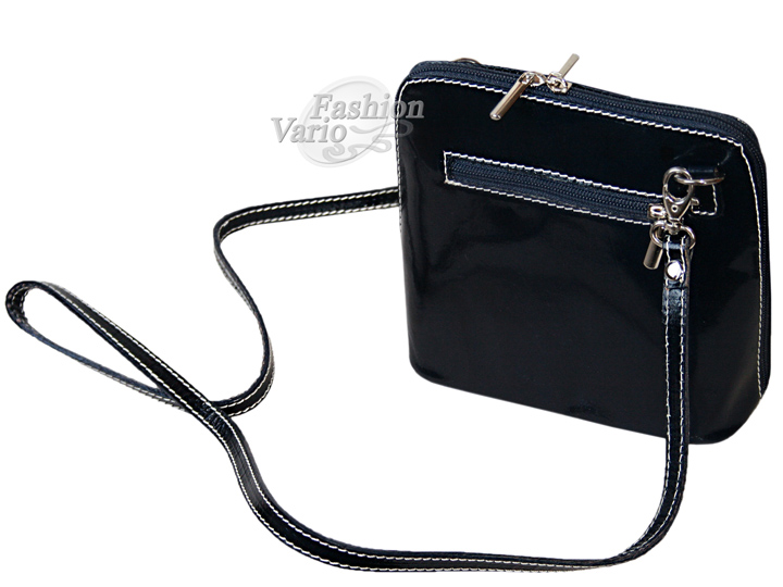 Leder Tasche Pochette Umhängetasche Damen Dunkel Blau Italien